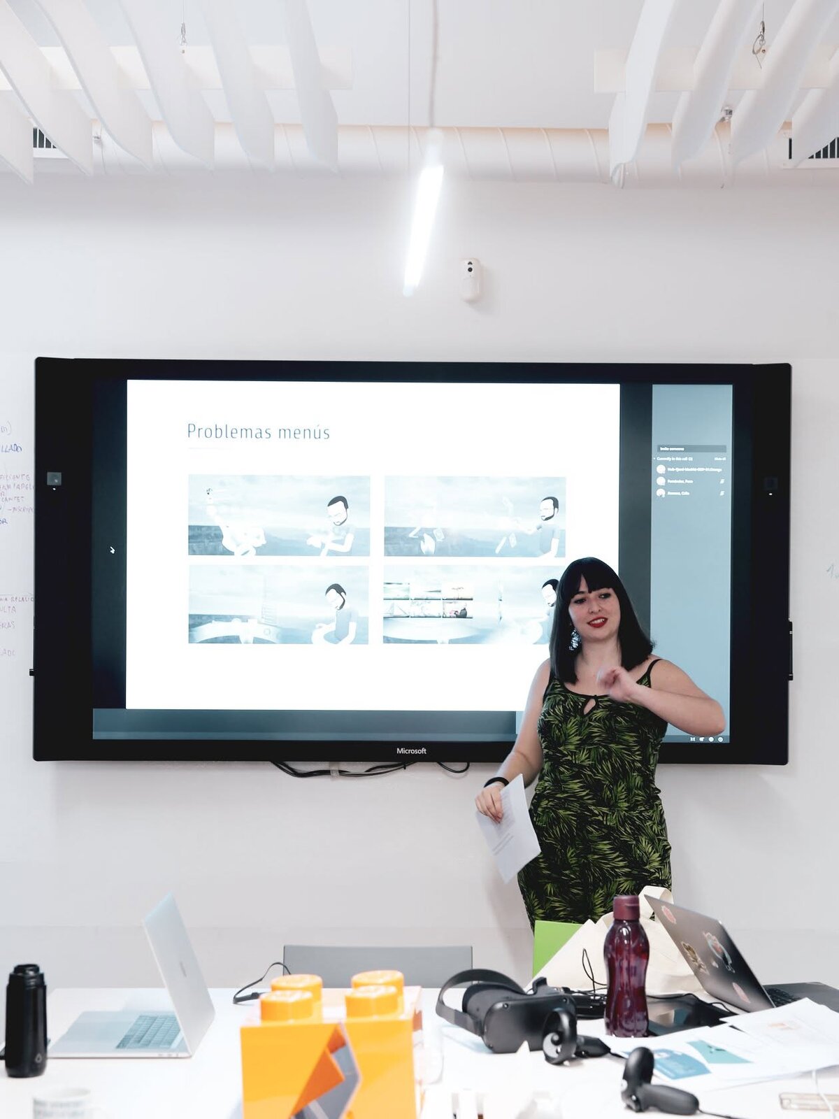 Presenting VR menu interaction problems to the team on a Surface Hub screen